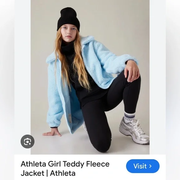 NWT Athleta girl teddy fleece zip up jacket in light blue color size 12 - Picture 2 of 12
